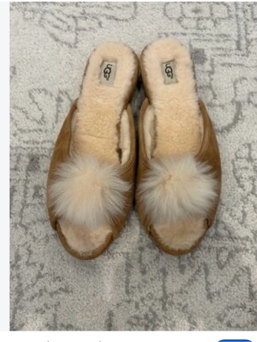 UGG Chestnut Slide Slippers with Cream Pom-Pom